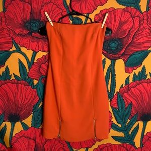 Zara, coral mini dress with zipper detailing at the bottom. Size S